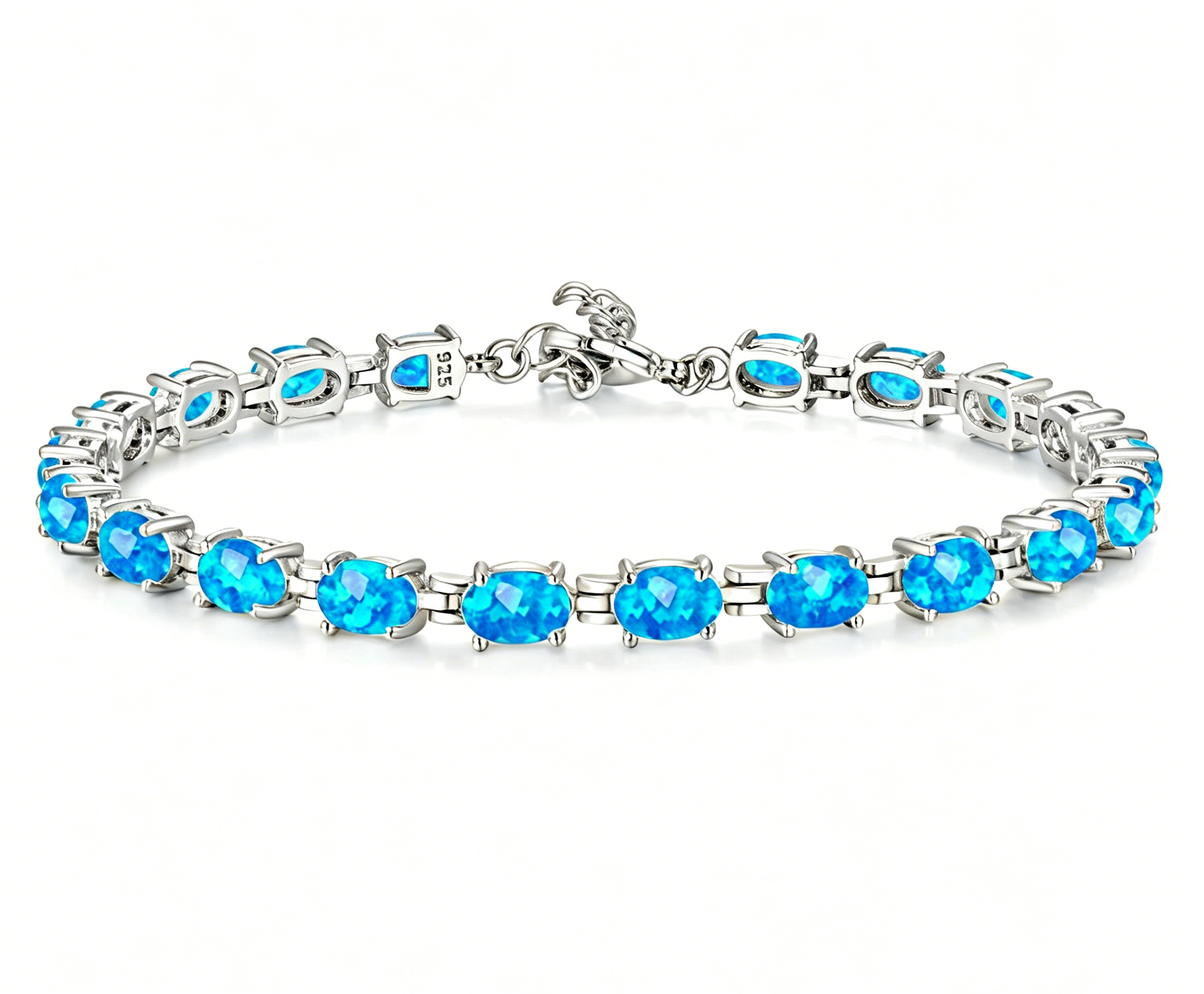 925 Sterling Silver Blue Opal Tennis Bracelet