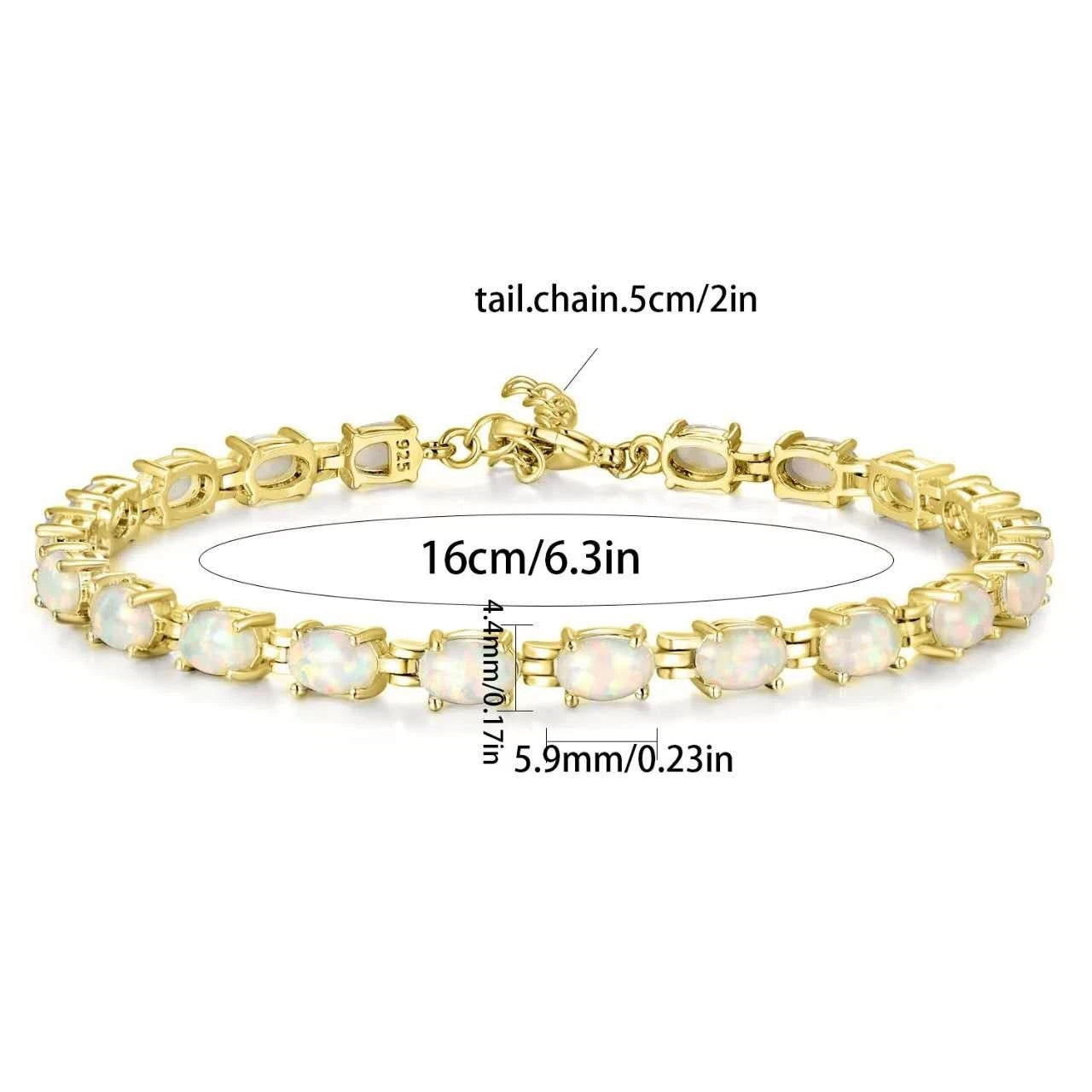 Hypoallergenic 925 Silver Opal Bracelet - 2 Colors. Nickel-free