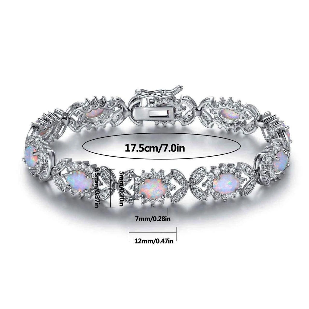 925 silver bracelet with opal, floral link bracelet set with cubic zirconia