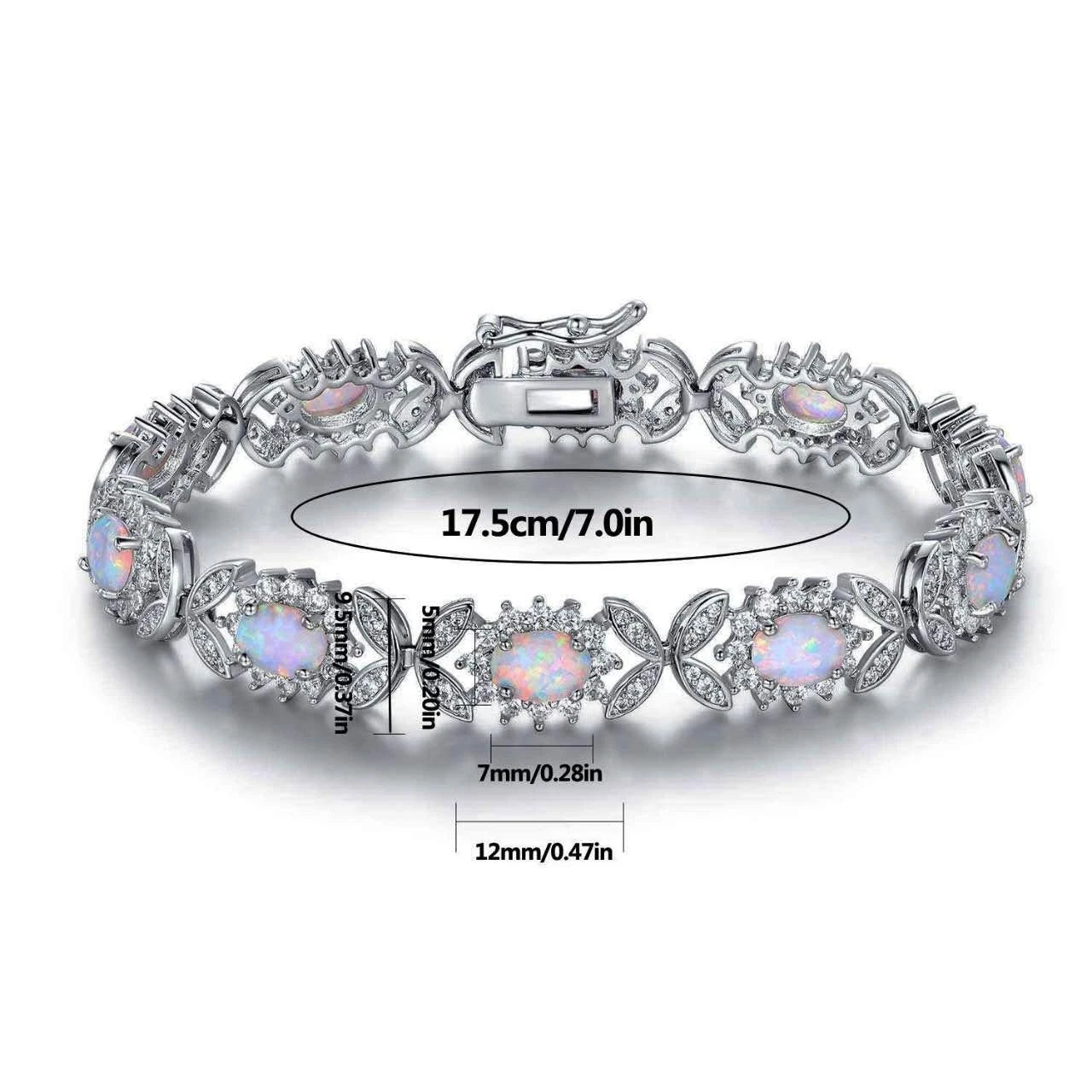 925 silver bracelet with opal, floral link bracelet set with cubic zirconia