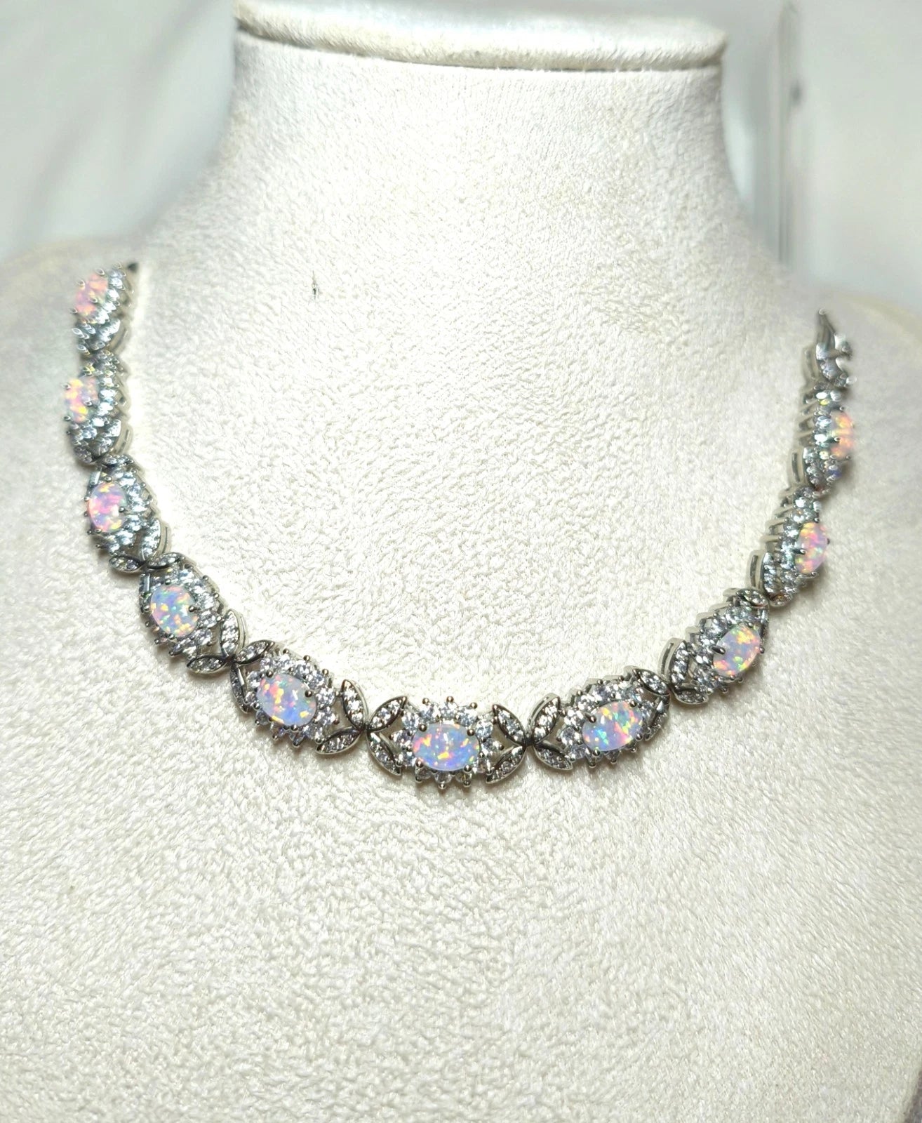 925 silver bracelet with opal, floral link bracelet set with cubic zirconia
