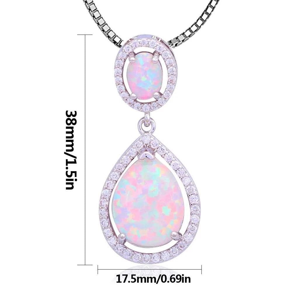 Necklace with two teardrop-shaped opals plated in 18K white gold
