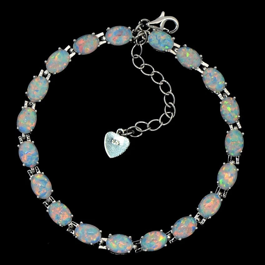 Hypoallergenic 925 Silver Opal Bracelet - 2 Colors. Nickel-free
