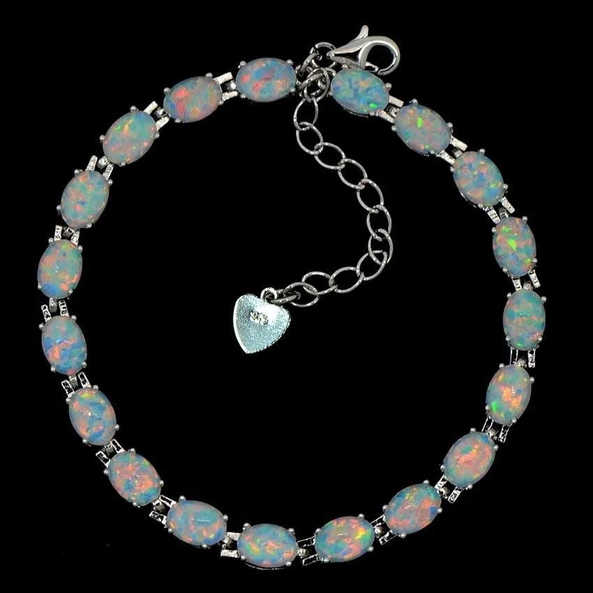 Hypoallergenic 925 Silver Opal Bracelet - 2 Colors. Nickel-free