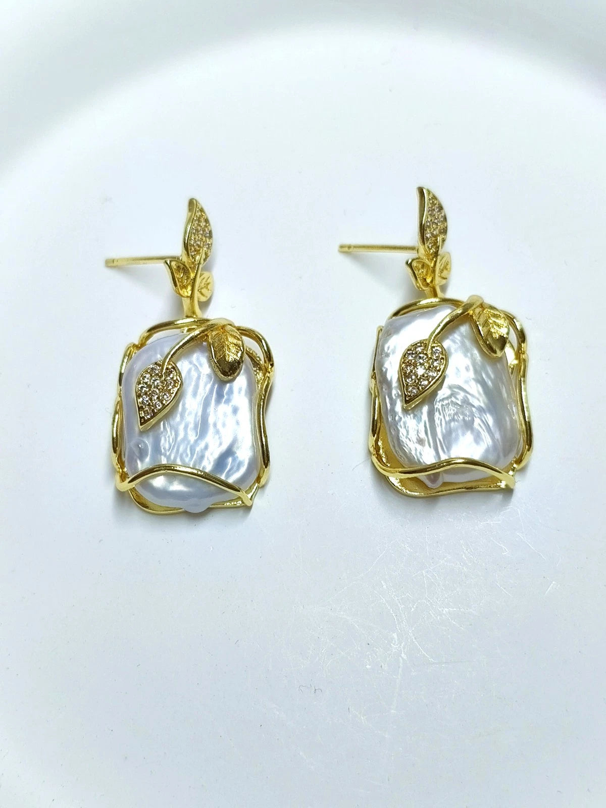 3-Piece Natural Baroque Pearl Jewelry Set, 18K Gold Plated, French Style