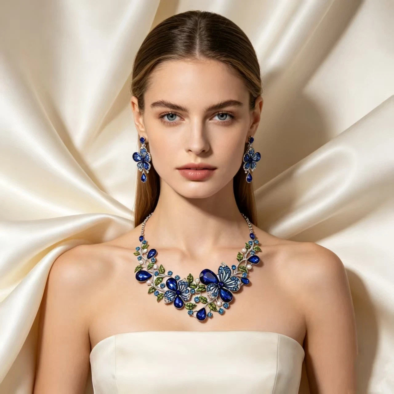 Conjunto de 2 piezas con patrón de flores y circonitas AAA a la moda