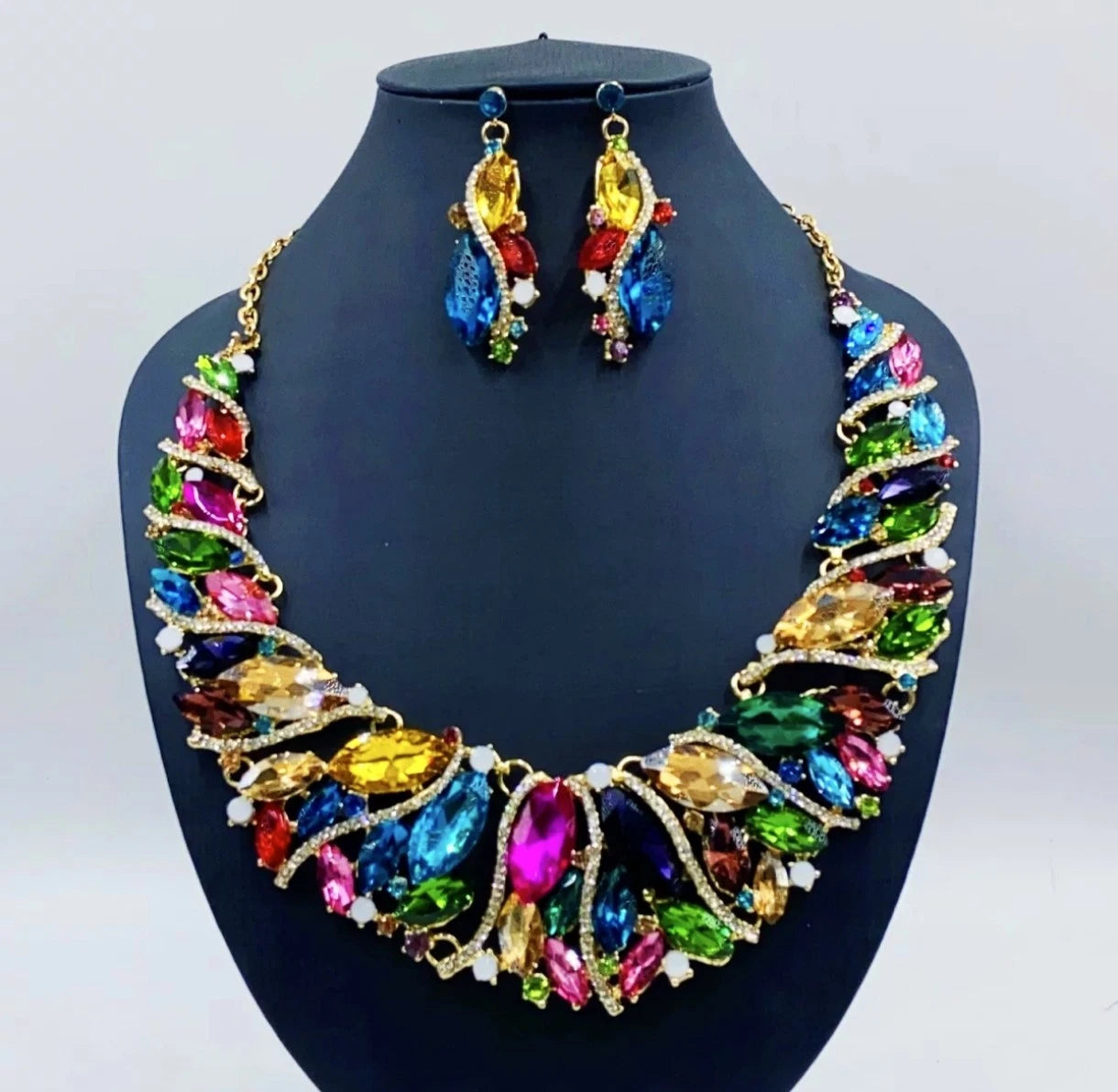 2 PCS Conjunto de Moda de Cristal Colorido y Circonia