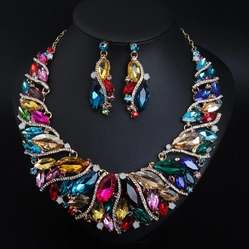 2 PCS Conjunto de Moda de Cristal Colorido y Circonia