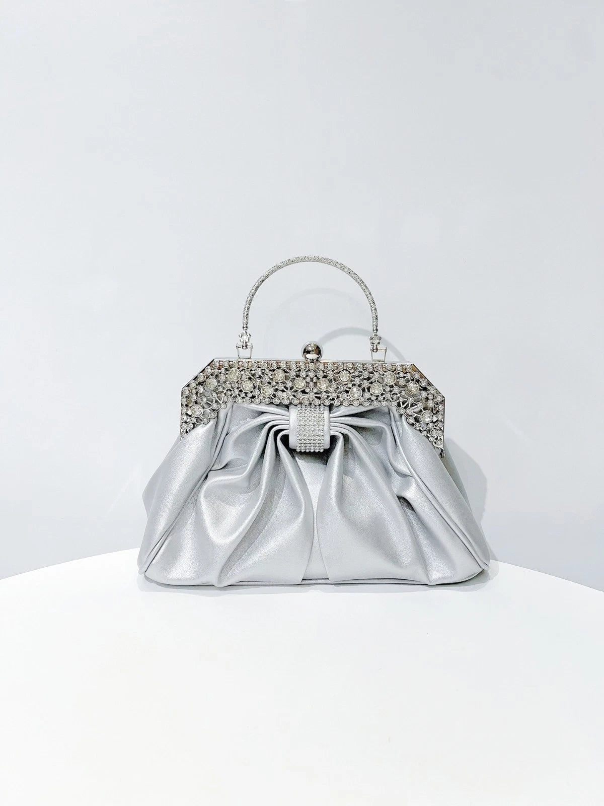Crystal Embellished Faux Leather Evening Clutch Bag with Rhinestone Handle, Black/Silver, Bridal Handbag