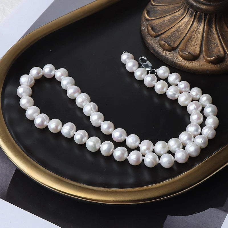 8-9mm Natural Baroque Freshwater Pearl Necklace, White Irregular Pearl Choker with Lobster Clasp for Women Wedding Daily Jewelry