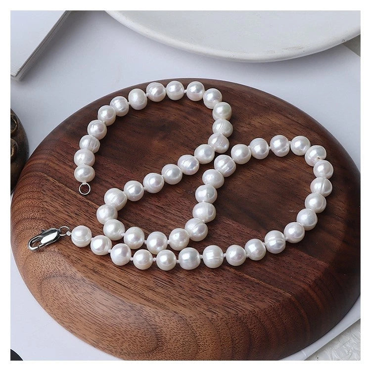 8-9mm Natural Baroque Freshwater Pearl Necklace, White Irregular Pearl Choker with Lobster Clasp for Women Wedding Daily Jewelry