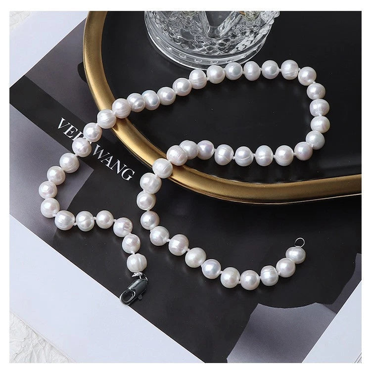 8-9mm Natural Baroque Freshwater Pearl Necklace, White Irregular Pearl Choker with Lobster Clasp for Women Wedding Daily Jewelry
