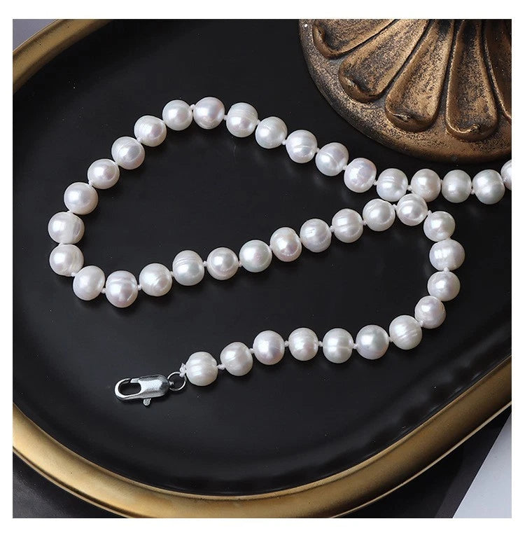 8-9mm Natural Baroque Freshwater Pearl Necklace, White Irregular Pearl Choker with Lobster Clasp for Women Wedding Daily Jewelry