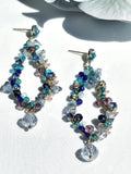 Bohemian Multicolor Crystal Beaded Hoop Drop Earrings, Hypoallergenic Gold Plated Dangle Earrings