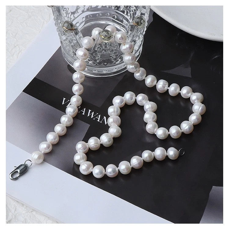 8-9mm Natural Baroque Freshwater Pearl Necklace, White Irregular Pearl Choker with Lobster Clasp for Women Wedding Daily Jewelry