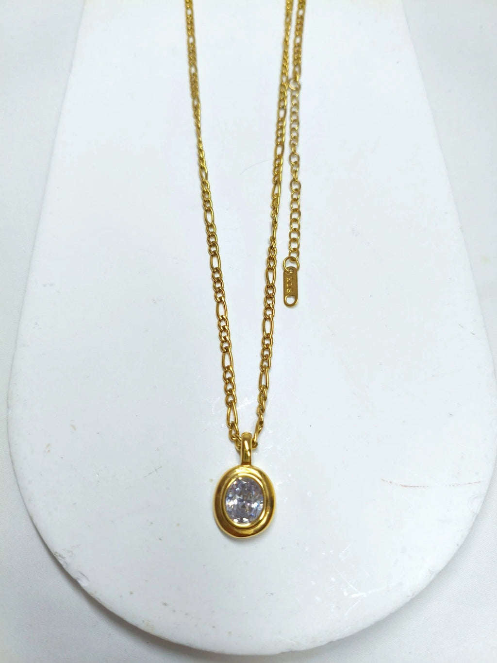 18K Gold Plated Oval Cubic Zirconia Pendant Necklace, Dainty Everyday Layering Chain