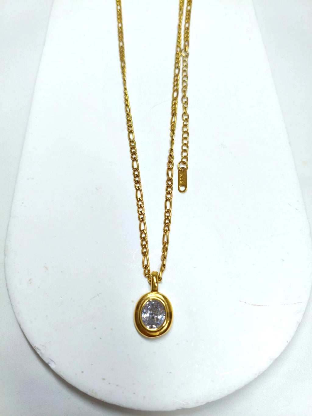 18K Gold Plated Oval Cubic Zirconia Pendant Necklace, Dainty Everyday Layering Chain