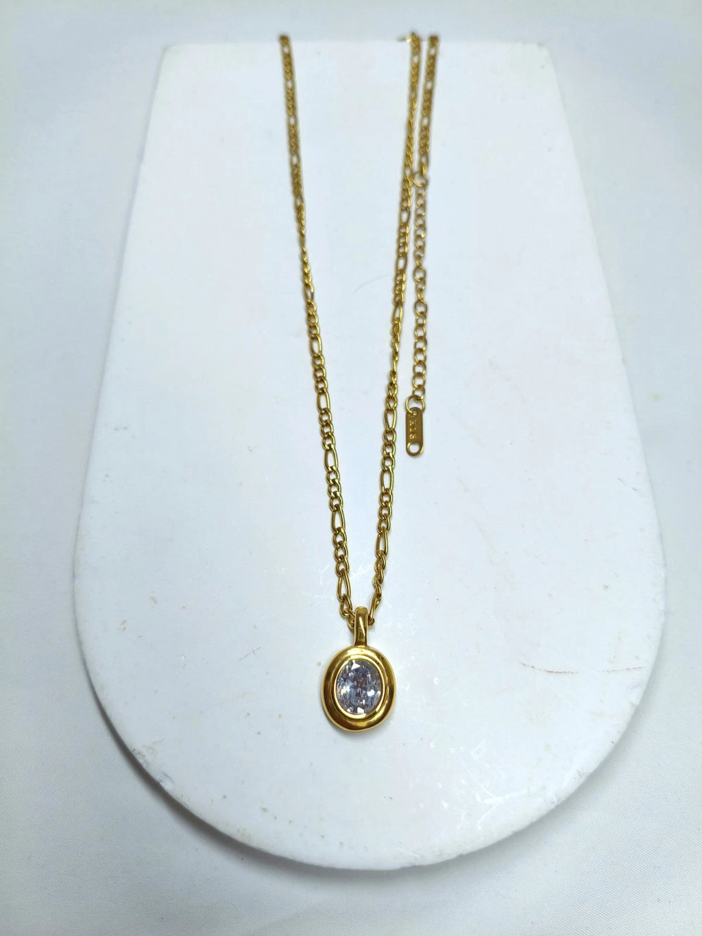 18K Gold Plated Oval Cubic Zirconia Pendant Necklace, Dainty Everyday Layering Chain