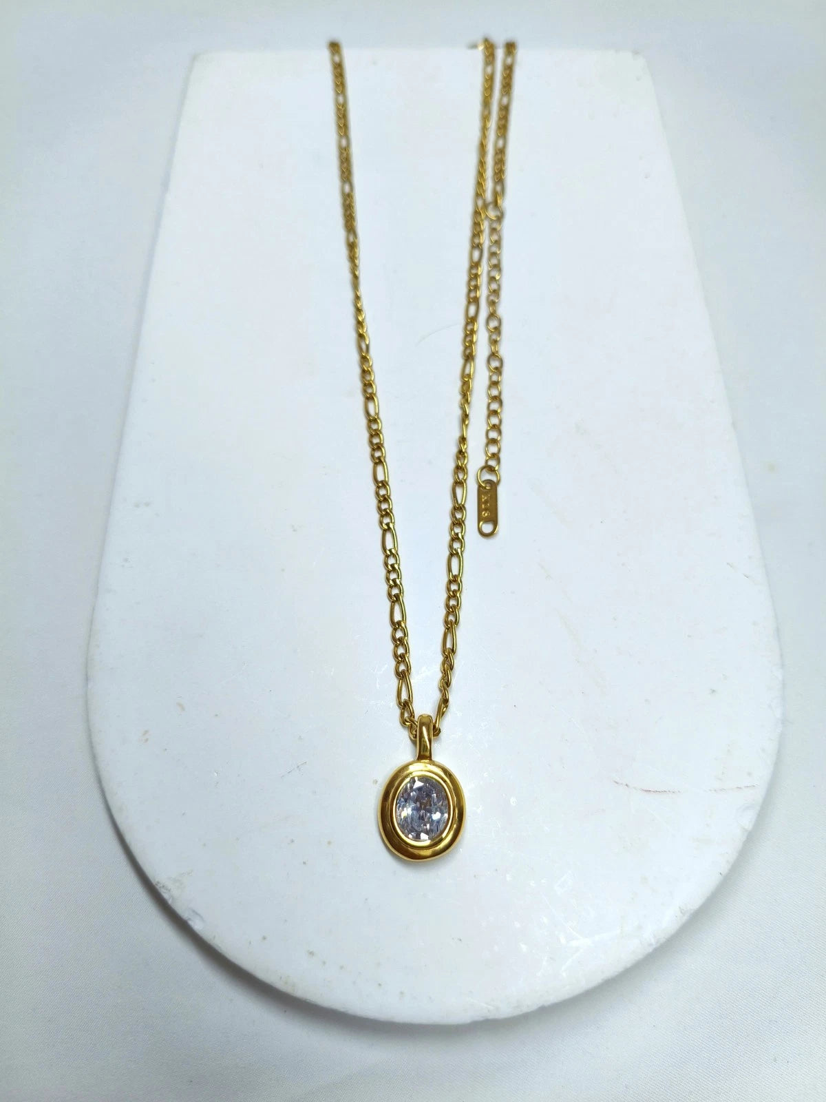 18K Gold Plated Oval Cubic Zirconia Pendant Necklace, Dainty Everyday Layering Chain