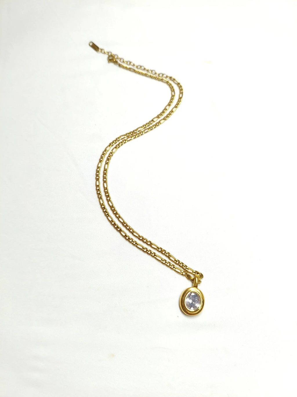 18K Gold Plated Oval Cubic Zirconia Pendant Necklace, Dainty Everyday Layering Chain
