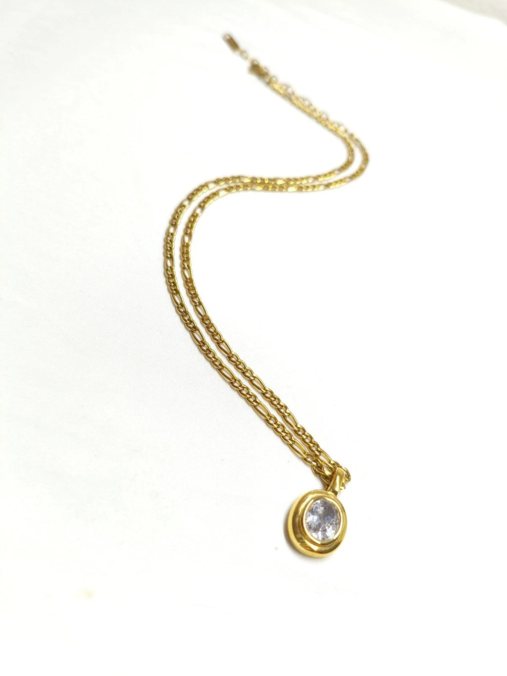 18K Gold Plated Oval Cubic Zirconia Pendant Necklace, Dainty Everyday Layering Chain