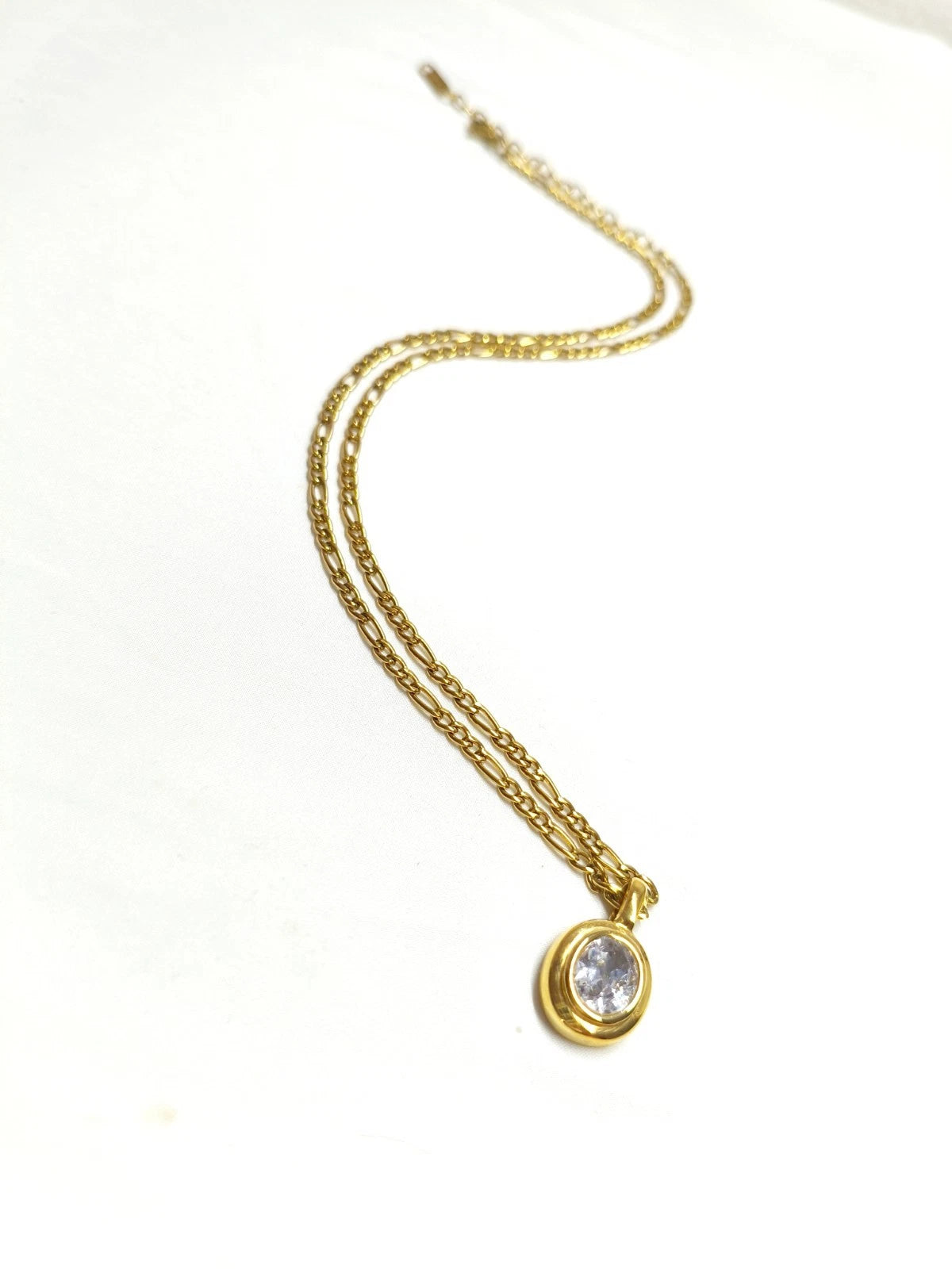 18K Gold Plated Oval Cubic Zirconia Pendant Necklace, Dainty Everyday Layering Chain
