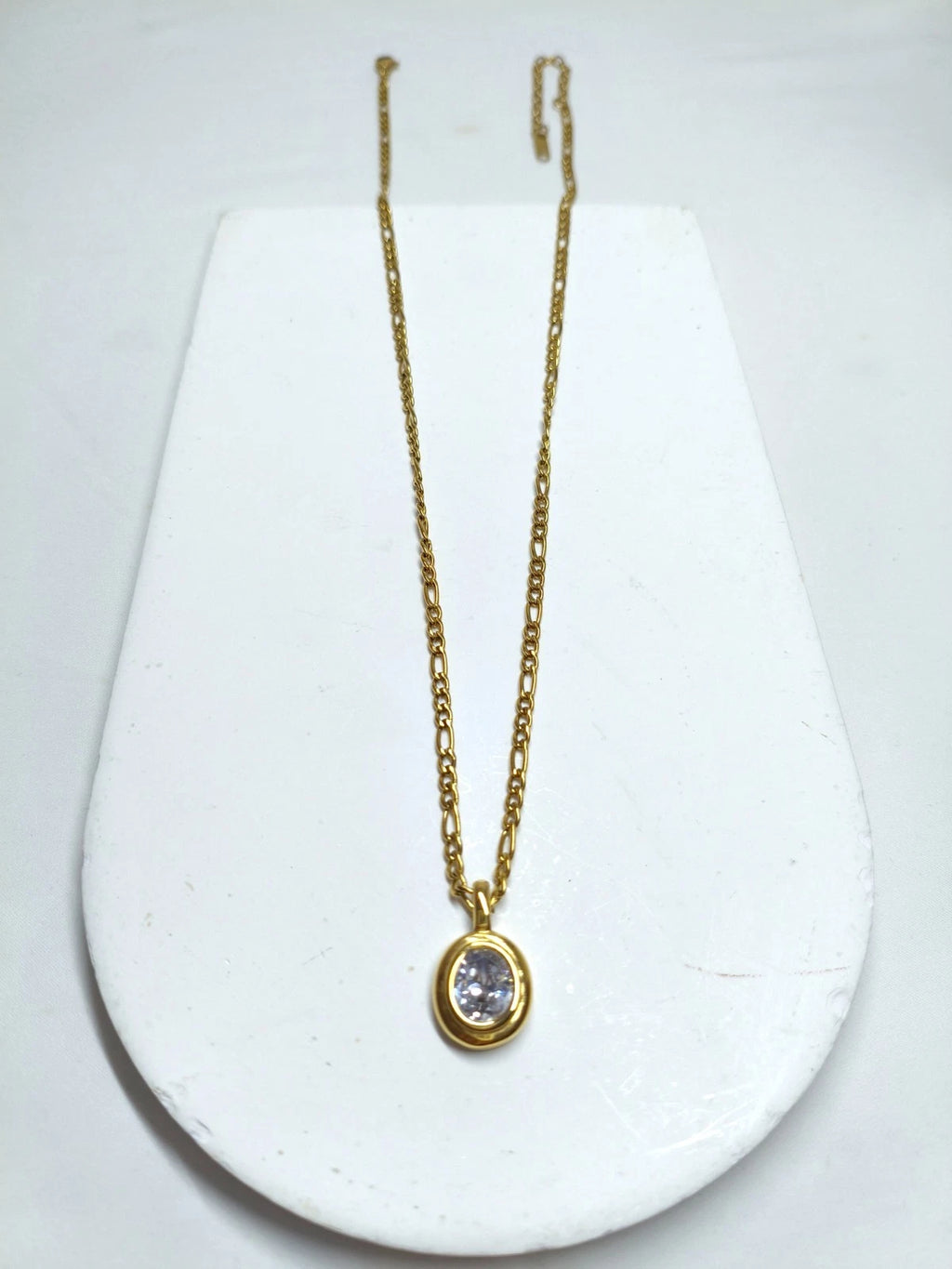 18K Gold Plated Oval Cubic Zirconia Pendant Necklace, Dainty Everyday Layering Chain