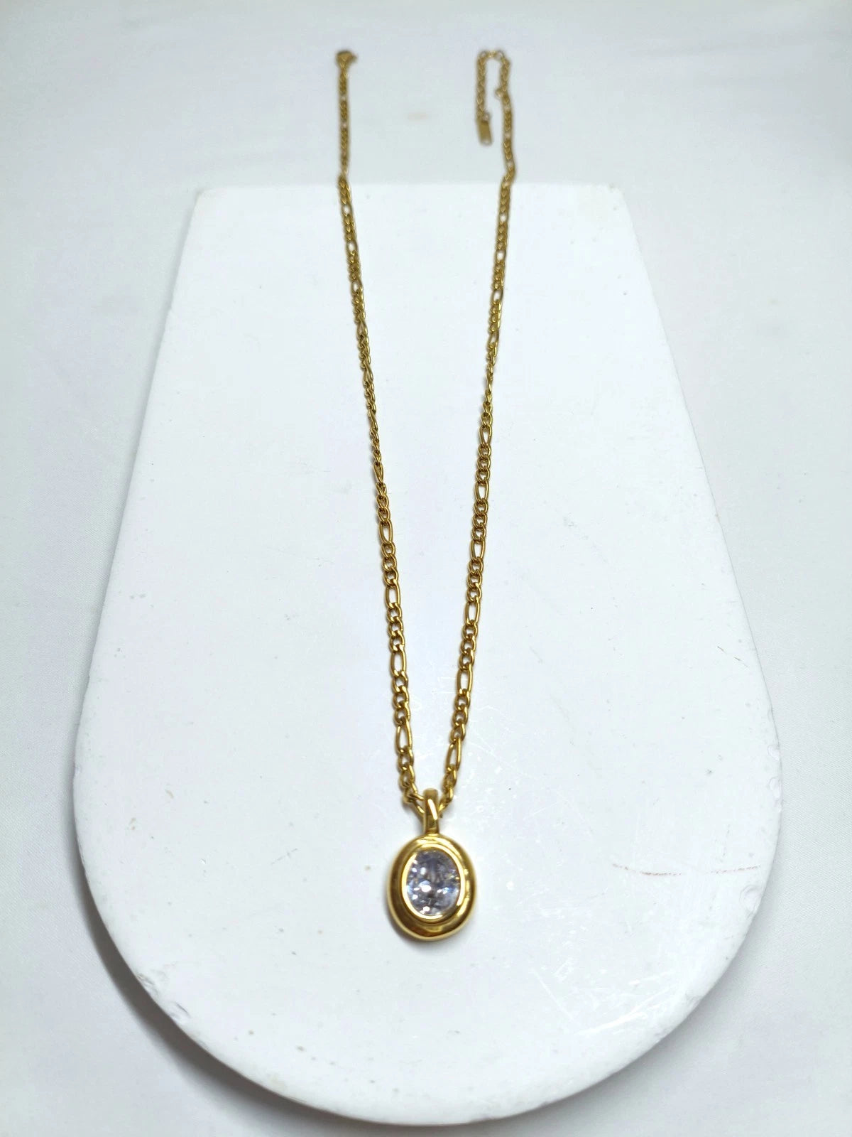 18K Gold Plated Oval Cubic Zirconia Pendant Necklace, Dainty Everyday Layering Chain