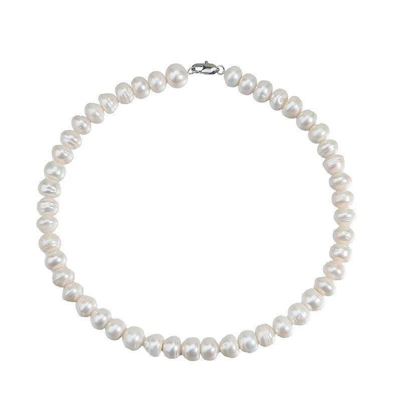 11-12MM Natural Freshwater Cultured Pearl Necklace, Large Baroque Oval White Pearl Strand Lobster Clasp Women Jewelry