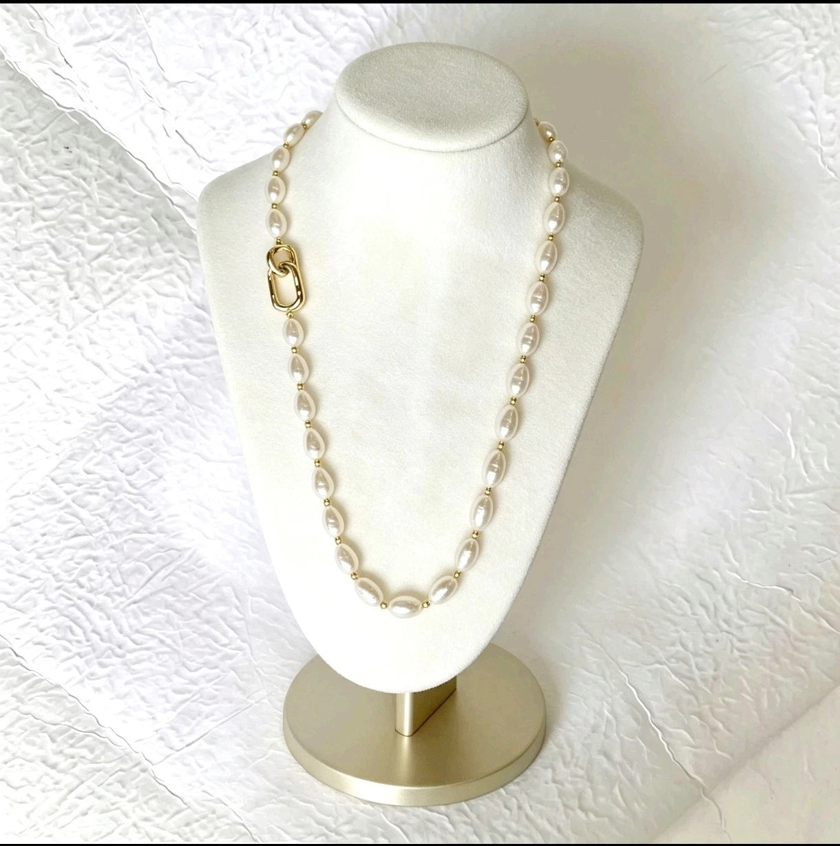 18K Gold Plated Natural Freshwater Rice Pearl Necklace, Minimalist Oval Pearl Chain with Geometric Paperclip Clasp, Elegant Women Everyday Jewelry