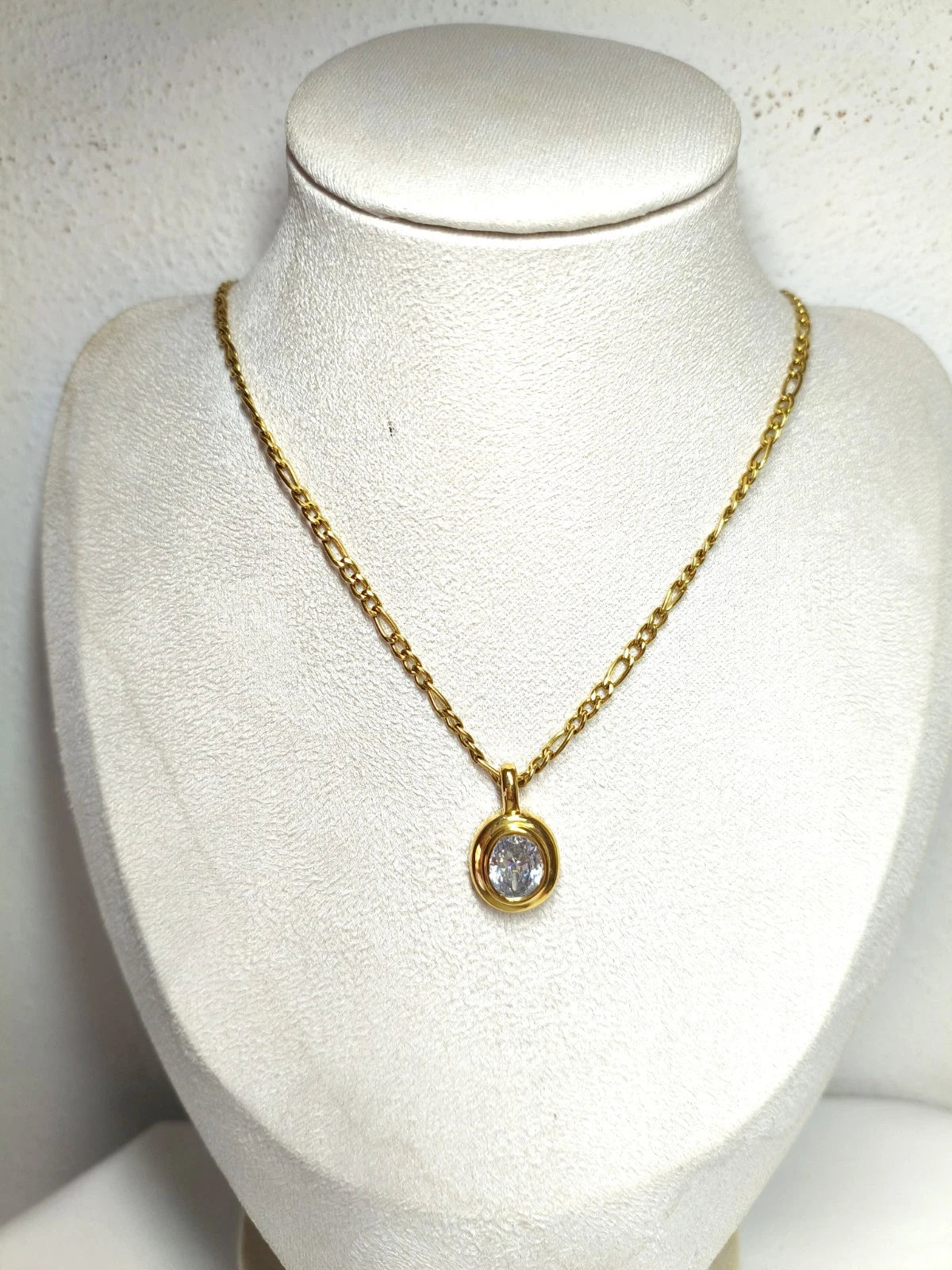 18K Gold Plated Oval Cubic Zirconia Pendant Necklace, Dainty Everyday Layering Chain