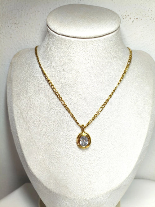 18K Gold Plated Oval Cubic Zirconia Pendant Necklace, Dainty Everyday Layering Chain