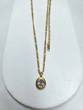 18K Gold Plated Oval Cubic Zirconia Pendant Necklace, Dainty Everyday Layering Chain