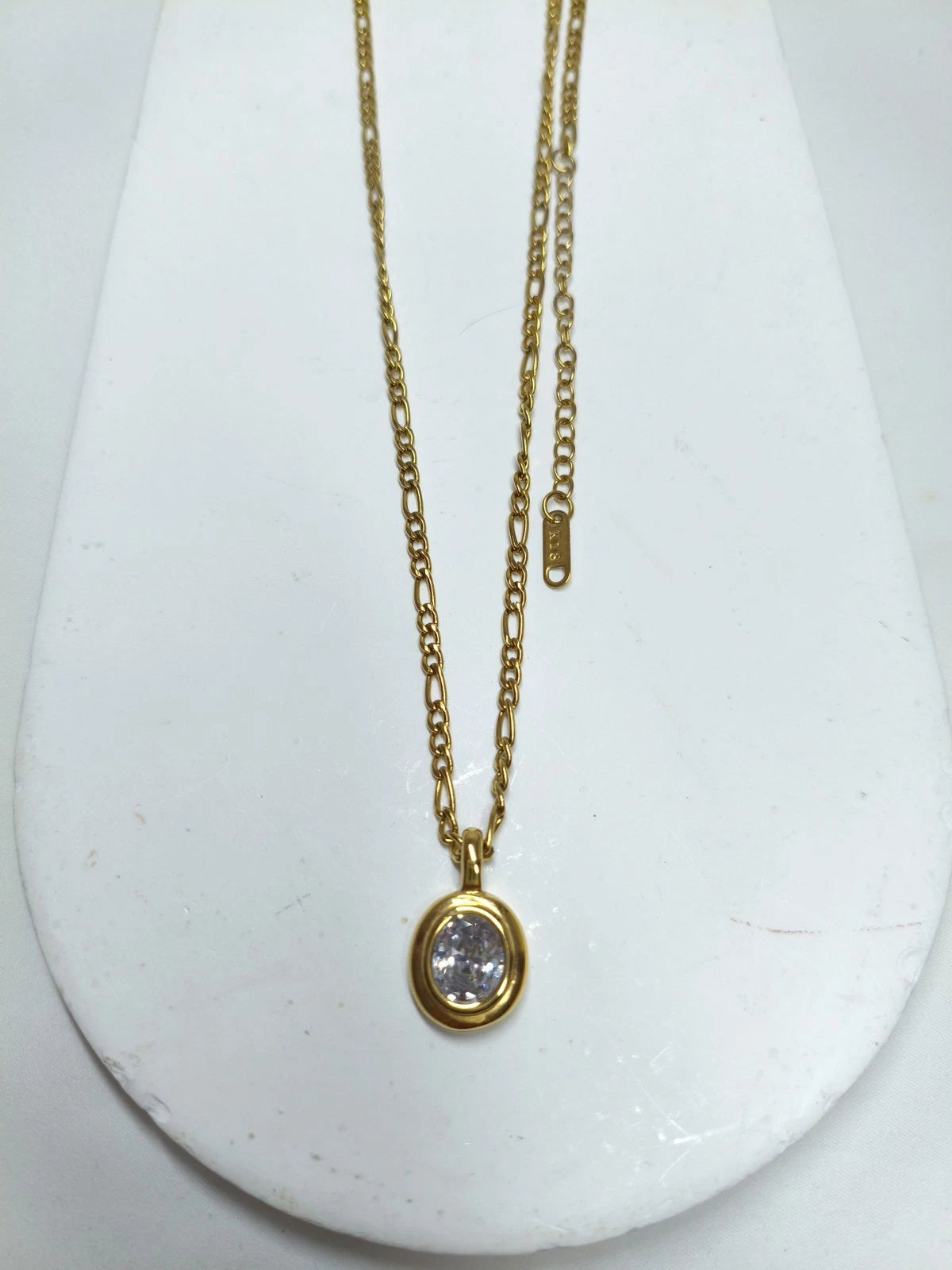 18K Gold Plated Oval Cubic Zirconia Pendant Necklace, Dainty Everyday Layering Chain