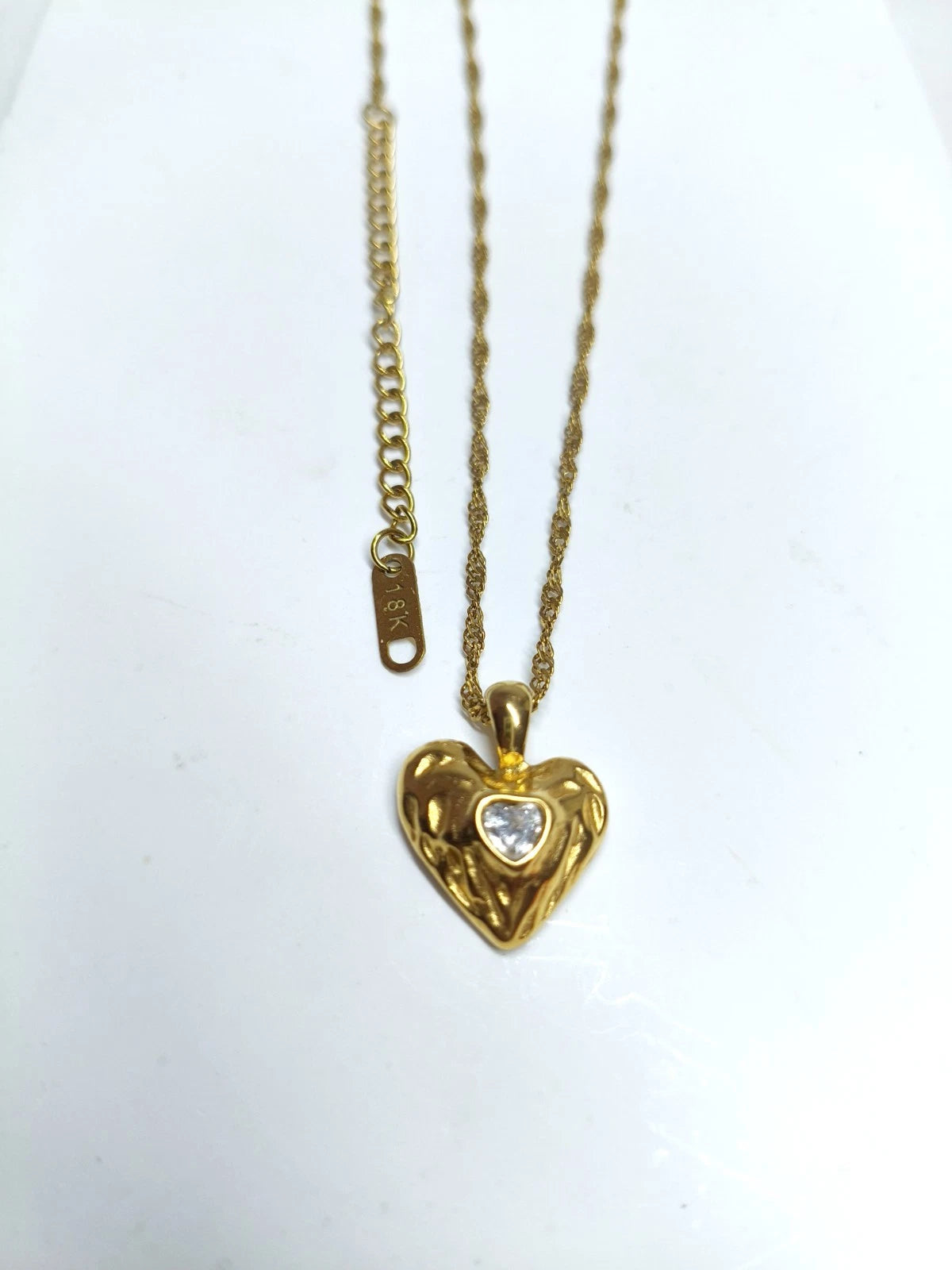 18K Gold Plated Heart Pendant Necklace with CZ Stone, Hypoallergenic Twist Chain