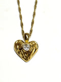 18K Gold Plated Heart Pendant Necklace with CZ Stone, Hypoallergenic Twist Chain