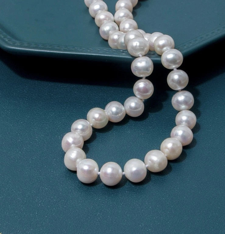 8-9mm Natural Freshwater Pearl Necklace, White Oval Baroque Pearl Single Strand Necklace Silver Clasp for Women Wedding Daily Jewelry