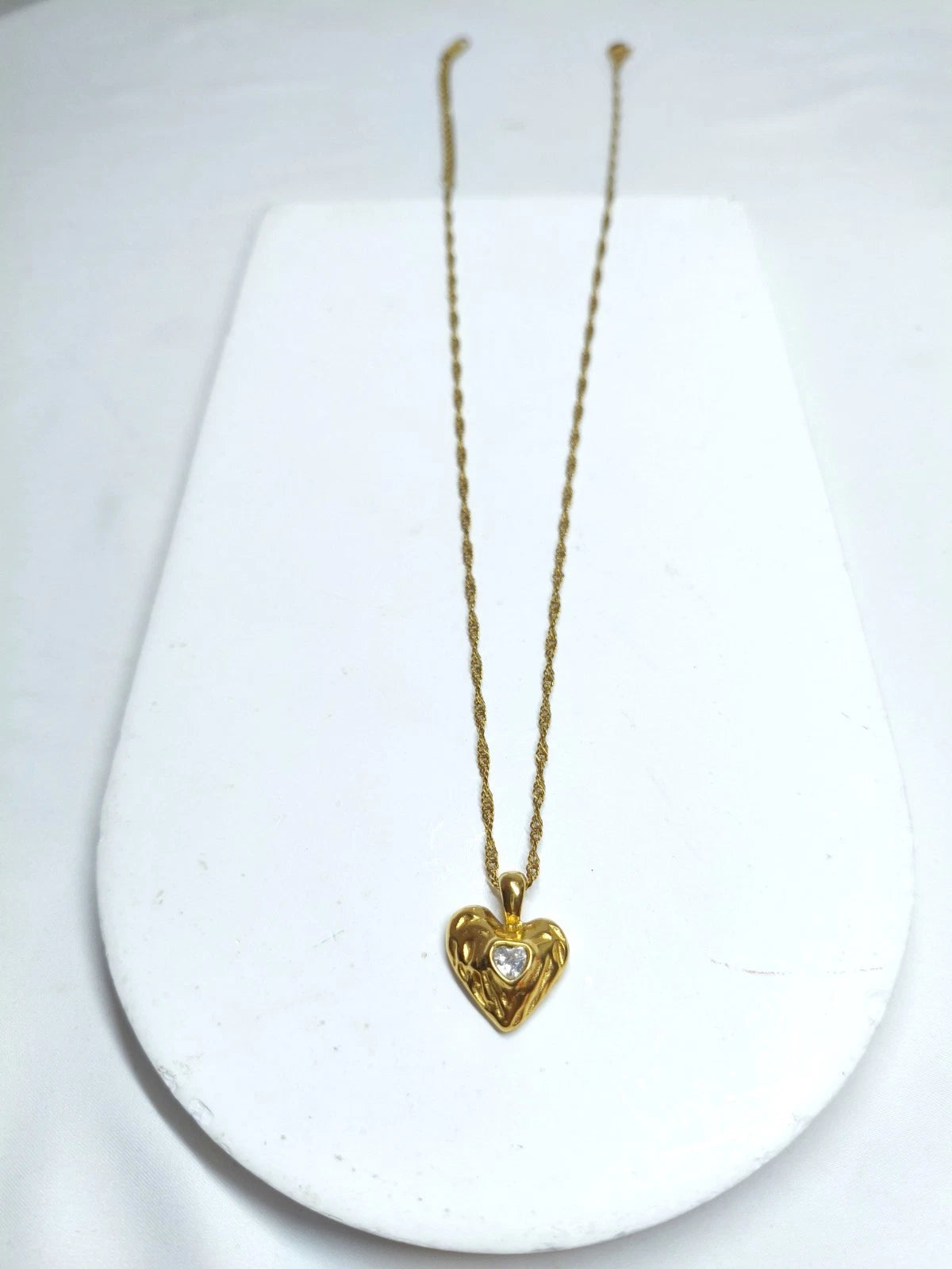 18K Gold Plated Heart Pendant Necklace with CZ Stone, Hypoallergenic Twist Chain