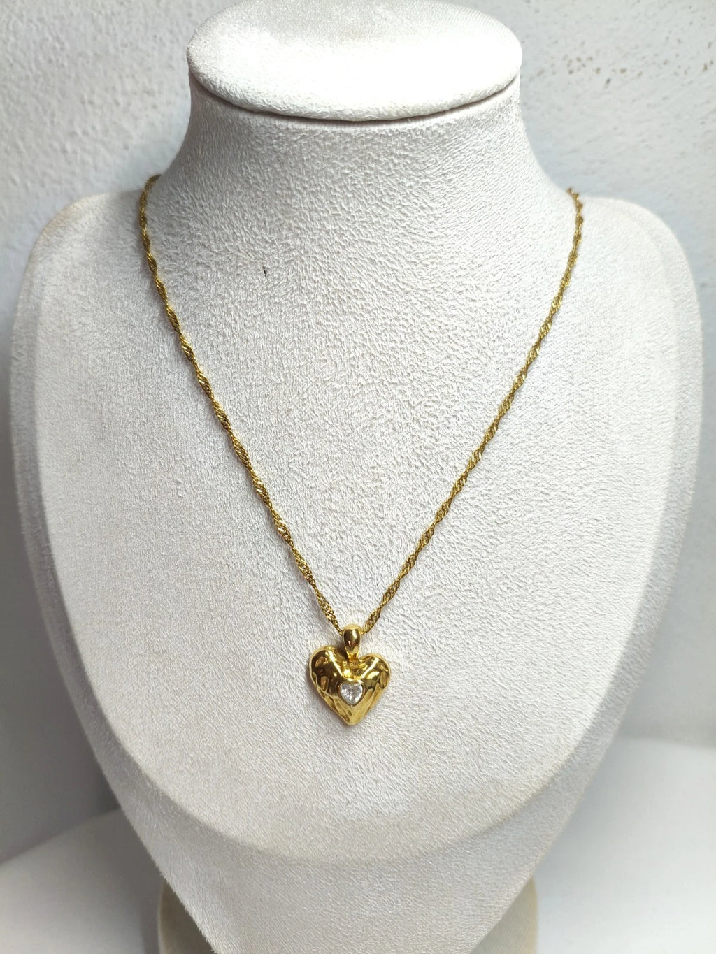 18K Gold Plated Heart Pendant Necklace with CZ Stone, Hypoallergenic Twist Chain