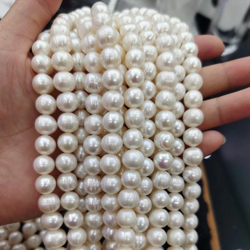 8-9mm Natural Freshwater Pearl Necklace, White Oval Baroque Pearl Single Strand Necklace Silver Clasp for Women Wedding Daily Jewelry