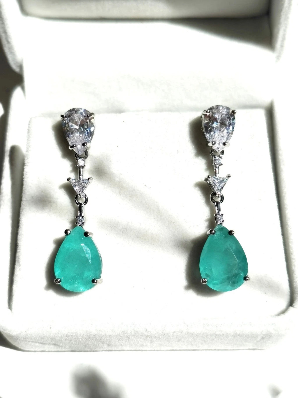 Ensemble de bijoux simulés Tourmaline Paraiba : Collier Lariat et boucles d'oreilles pendantes, hypoallergénique