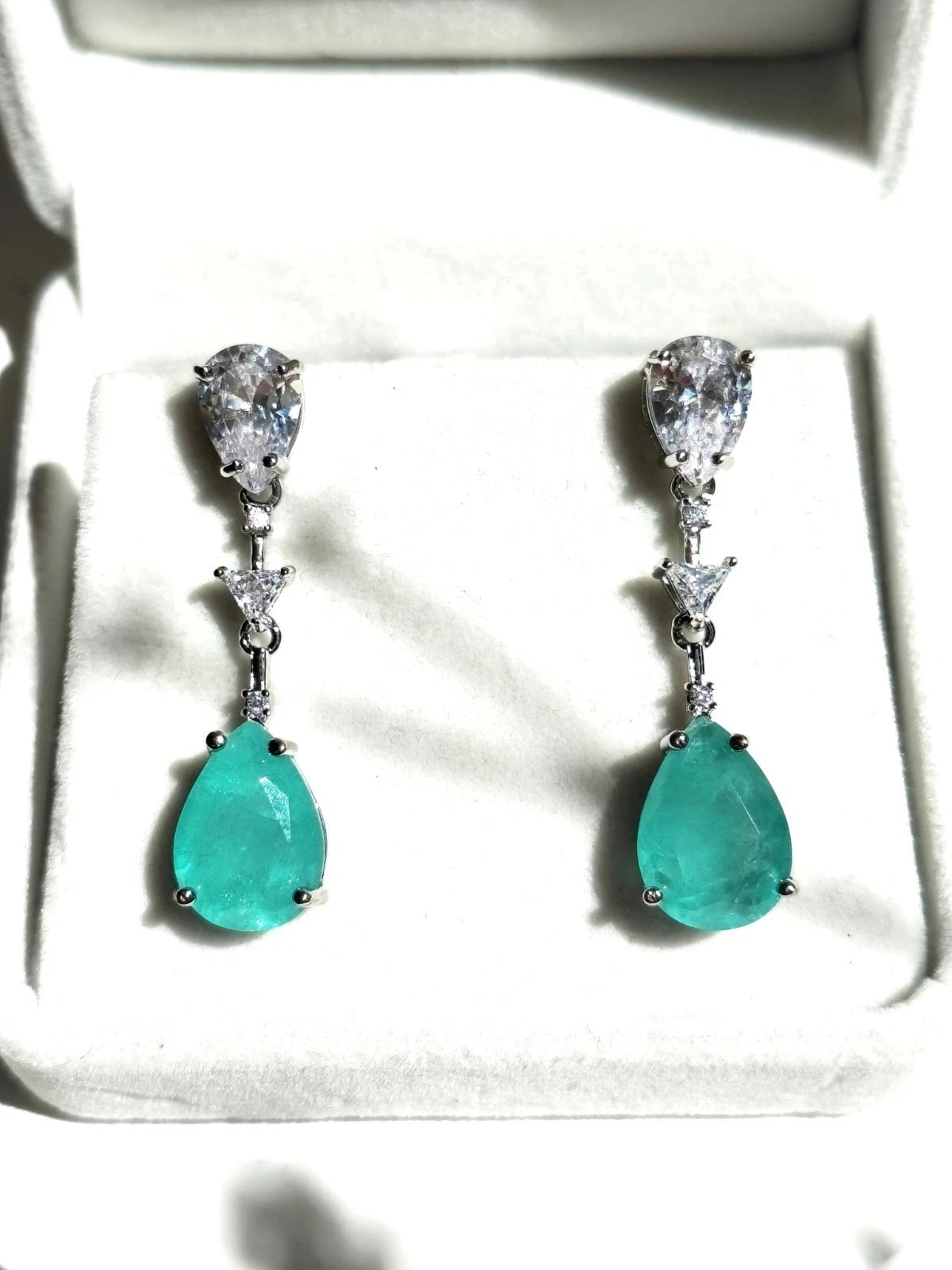 Paraiba Tourmaline Simulated Jewelry Set: Lariat Necklace & Drop Earrings, Hypoallergenic