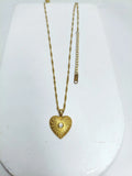 18K Gold Plated Textured Heart Pendant Necklace with CZ Stone, Hypoallergenic Twist Chain