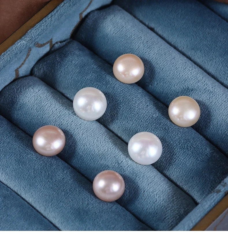 10-10.5mm Natural Freshwater Pearl Stud Earrings, Round White Pink Purple Cultured Pearl Hypoallergenic Silver Post Earrings for Women