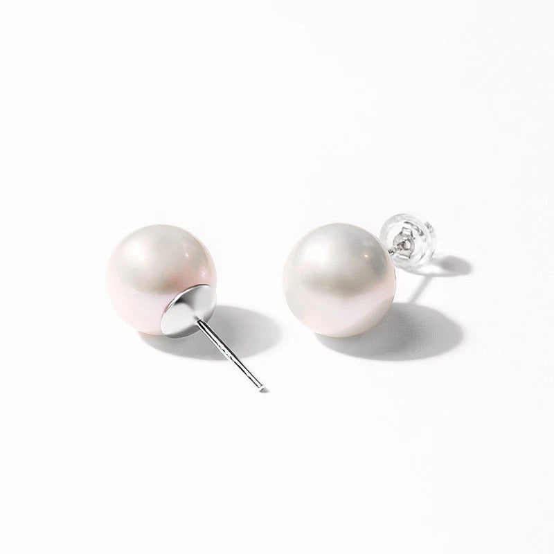 10-10.5mm Natural Freshwater Pearl Stud Earrings, Round White Pink Purple Cultured Pearl Hypoallergenic Silver Post Earrings for Women