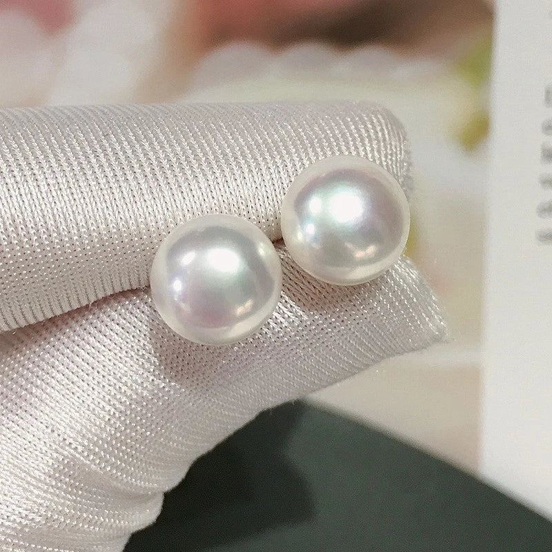 10-10.5mm Natural Freshwater Pearl Stud Earrings, Round White Pink Purple Cultured Pearl Hypoallergenic Silver Post Earrings for Women