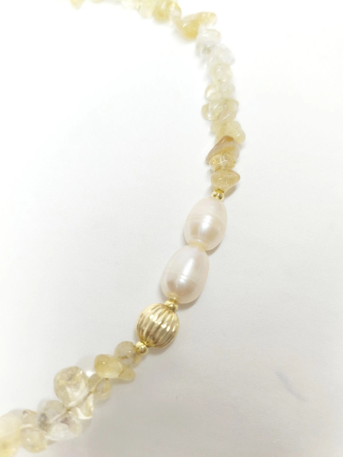 Natural Freshwater Pearl Citrine Chip Bead Necklace, Irregular Baroque Shell Pendant 14K Gold Plated Adjustable Chain Boho Jewelry for Women