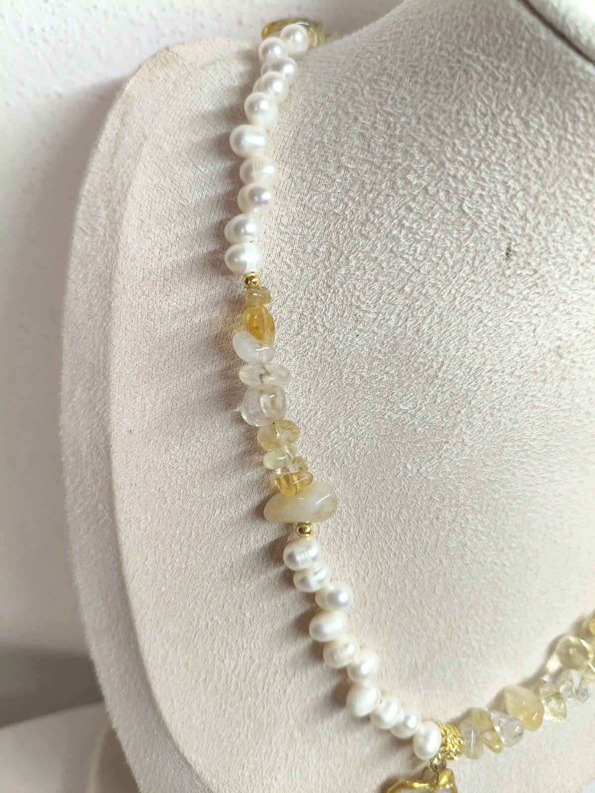 Natural Freshwater Pearl Citrine Chip Bead Necklace, Irregular Baroque Shell Pendant 14K Gold Plated Adjustable Chain Boho Jewelry for Women