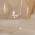 Collier tendance en argent 925 avec pendentif papillon et perle