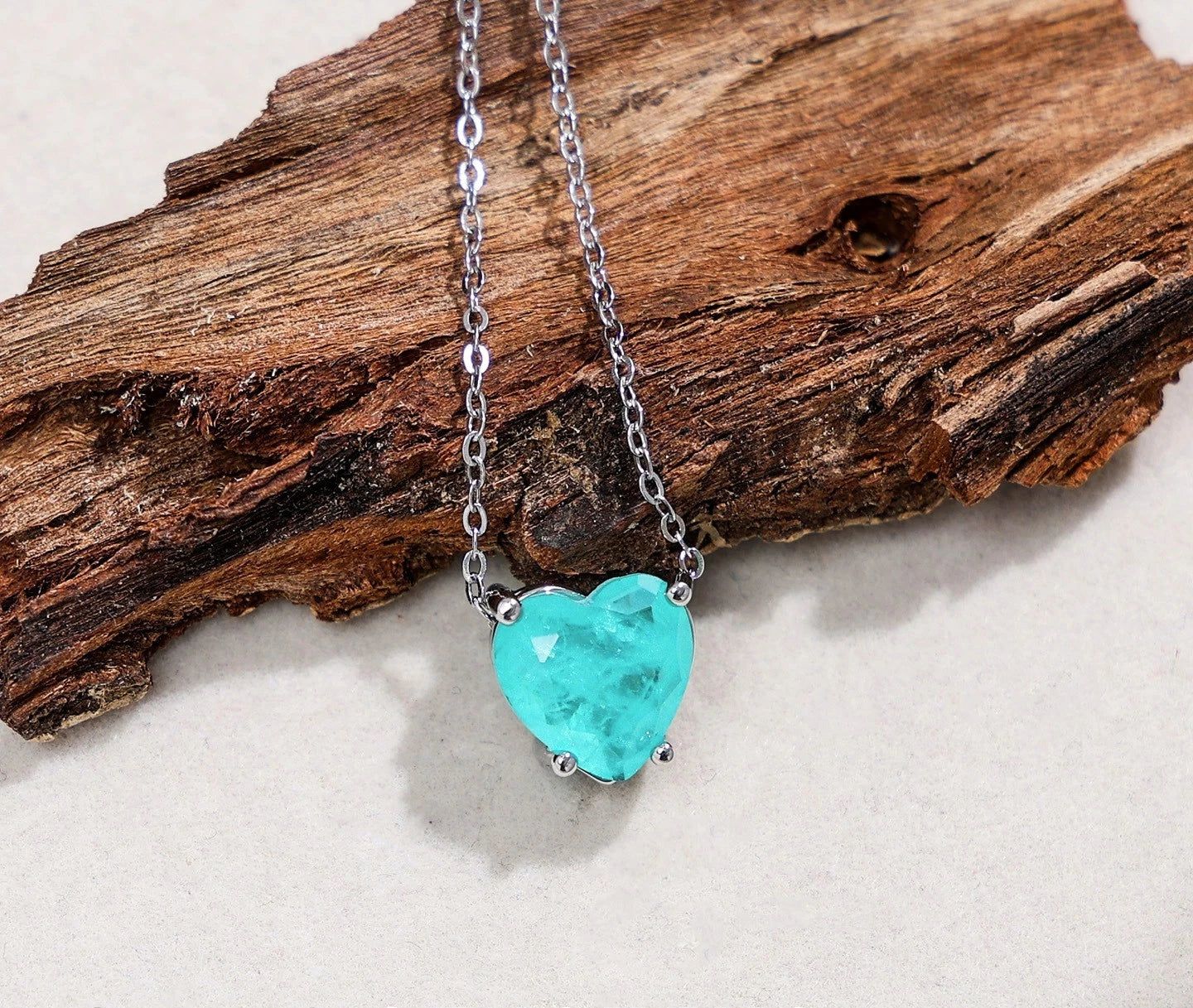 Heart Paraiba Tourmaline Gem Jewelry Set S925 Silver Stud Earrings Titanium Steel Necklace Anti Allergy